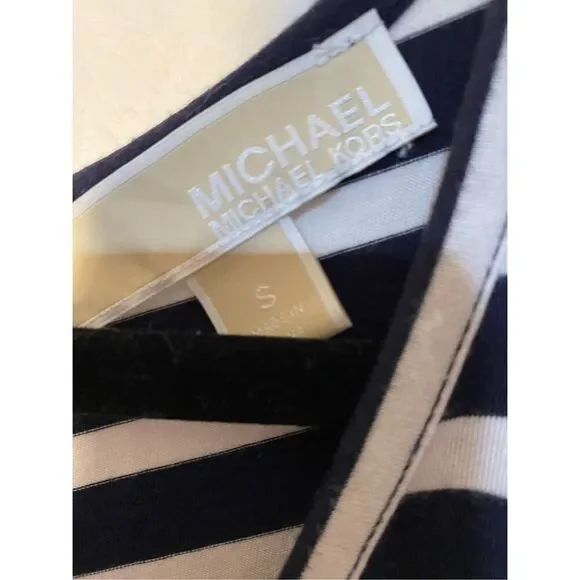 Michael Kors, blue and white striped 3/4 sleeve, V-neck top size small - Picture 3 of 3